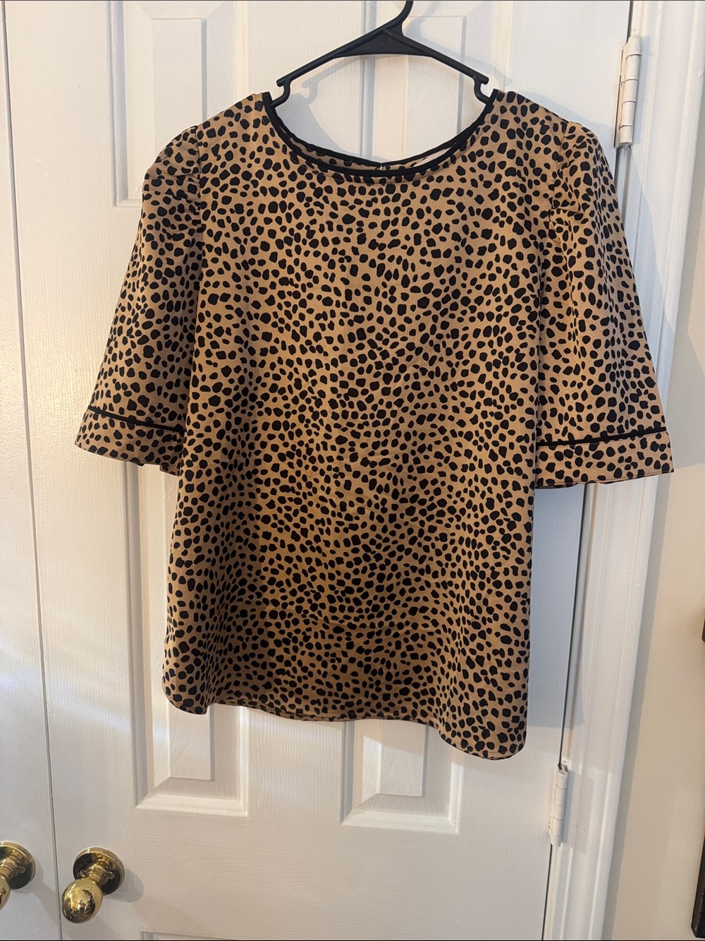 LOFT Leopard Print Short Sleeve Top - Tan & Black